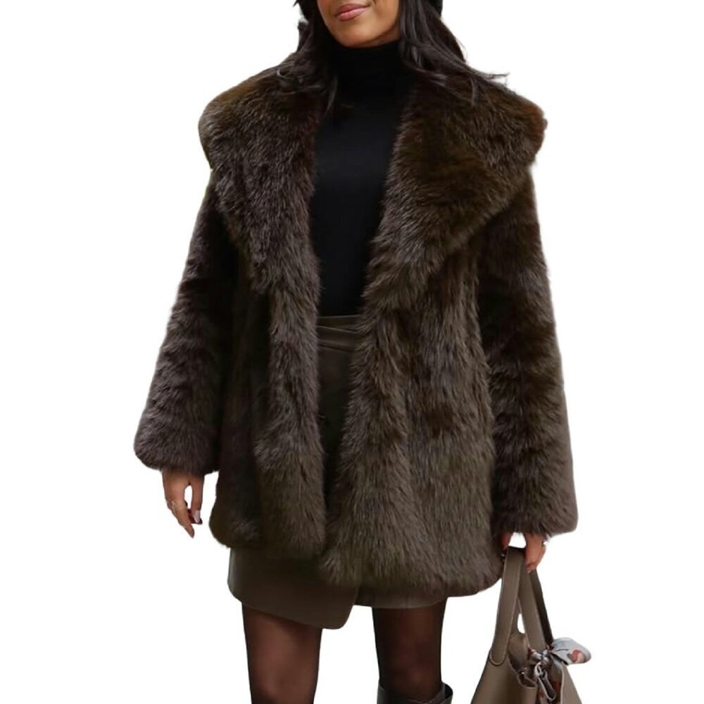 Women's Faux Fur Coat Long Fluffy Shaggy Jacket Winter Outerwear